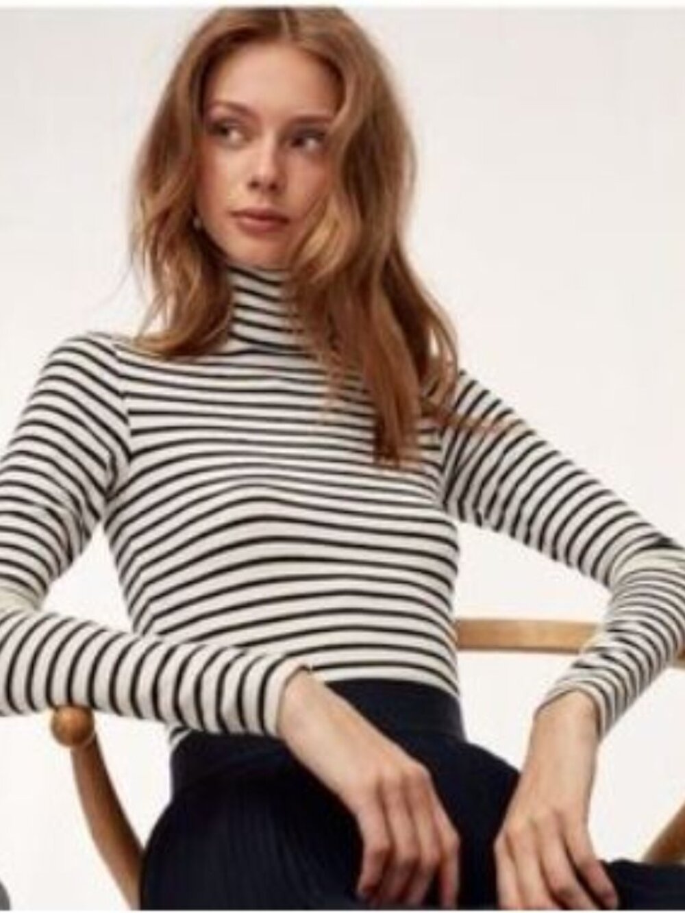 Aritzia Wilfred Striped Black White Mock Turtleneck Long Sleeve Top - Size S